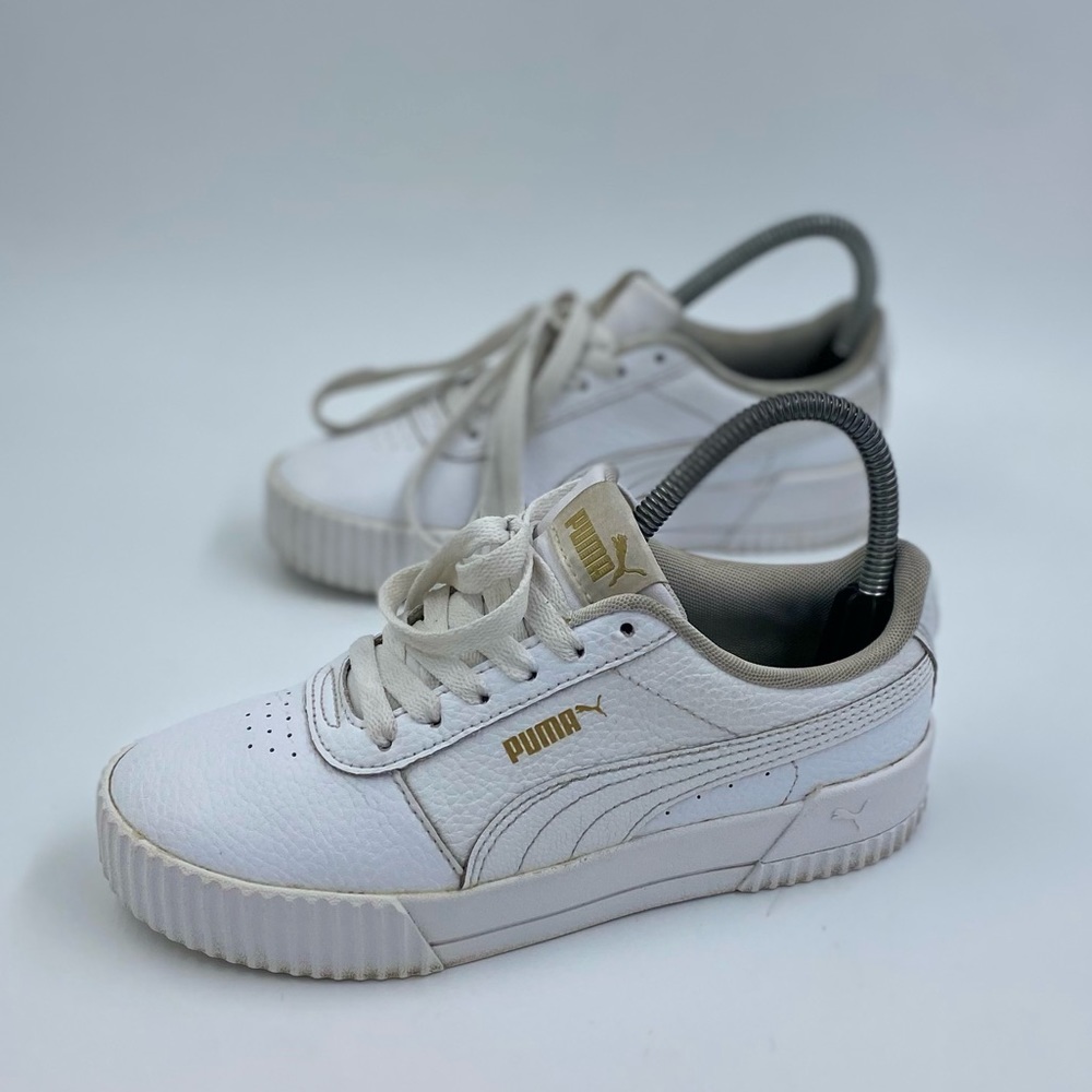 Puma Shoes Womens 6 Carina Lux Sneaker White Leather Lace Up Low Top 370281-02